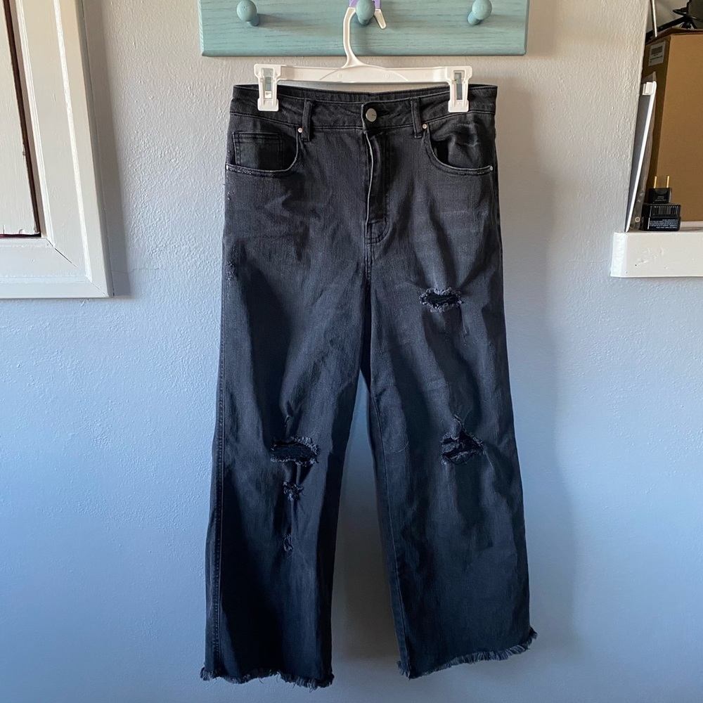 Forever 21 high waist distressed wide leg jeans